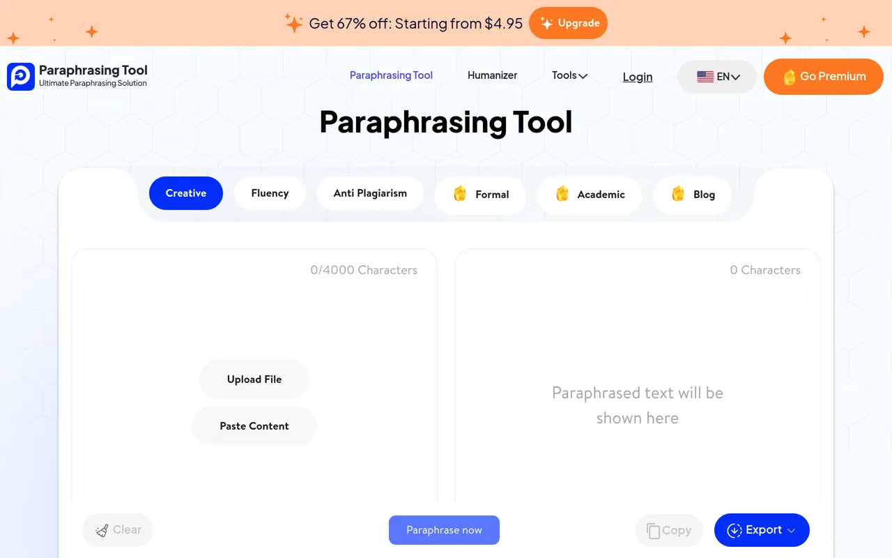 Screenshot of AI Paraphrasing Tool