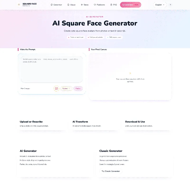 Screenshot of Square Face Generator