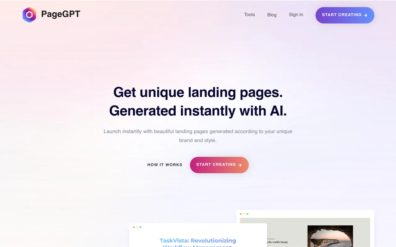 Screenshot of PageGPT