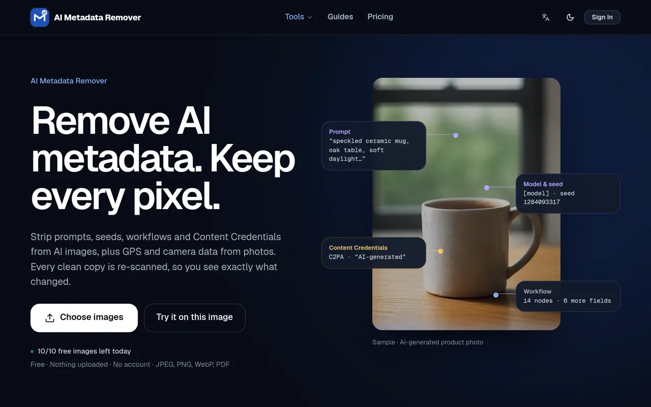 Screenshot of AI Metadata Remover