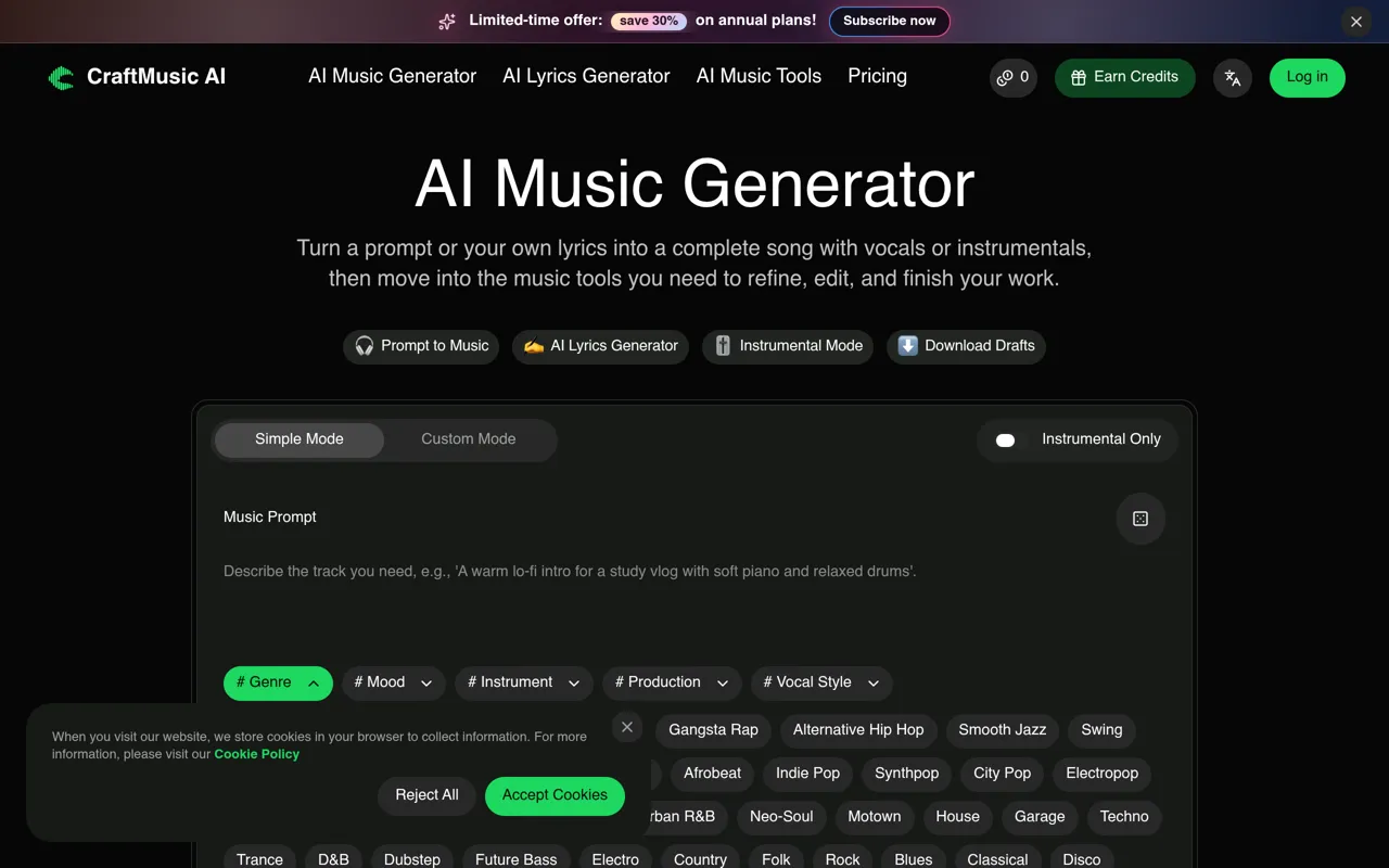 Screenshot of CraftMusic AI