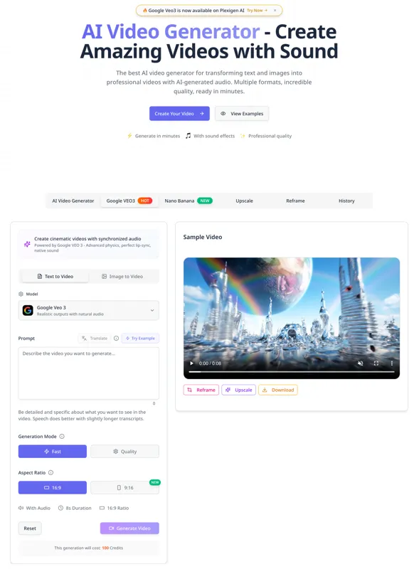 Screenshot of Plexigen AI - AI Video Generator with Sound