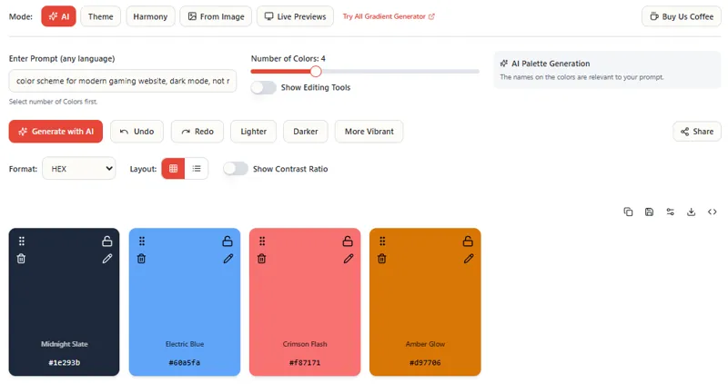 Screenshot of EnigmaEasel - AI Color Palette Generator