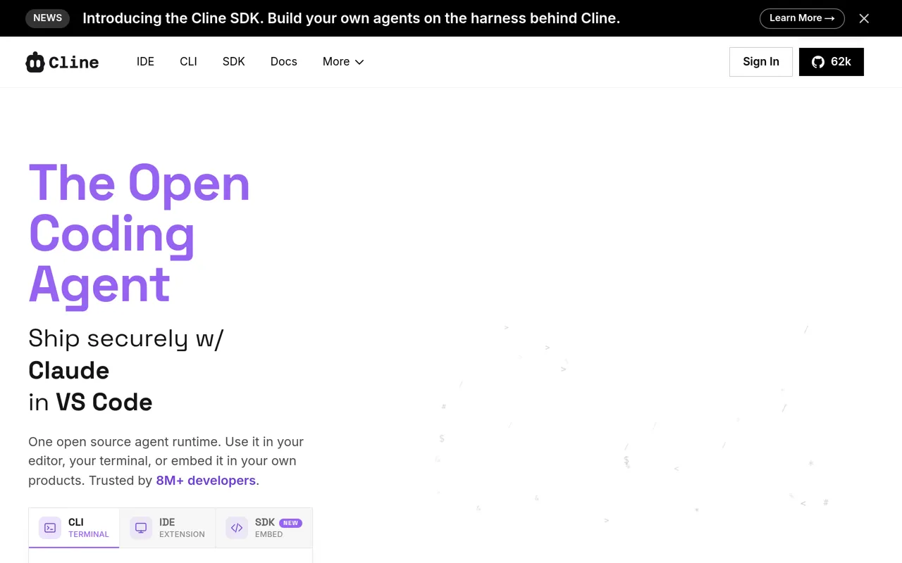 Screenshot of Cline