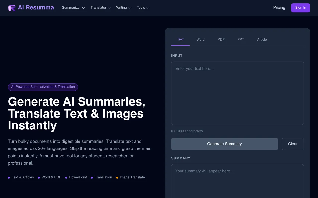 Screenshot of AI Resumma