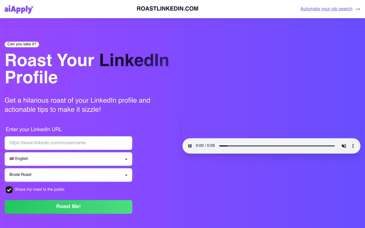 Screenshot of RoastLinkedIn.com