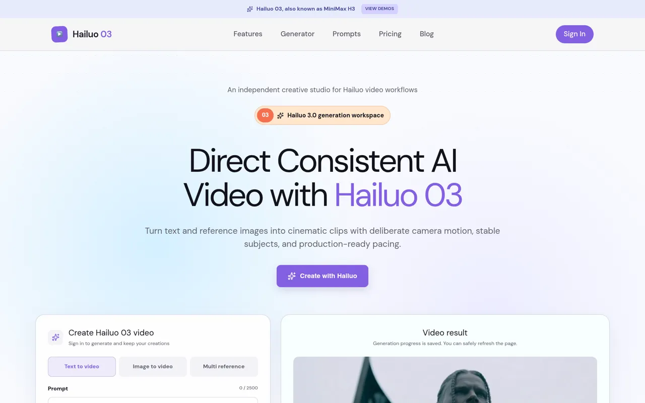 Screenshot of Hailuo 03