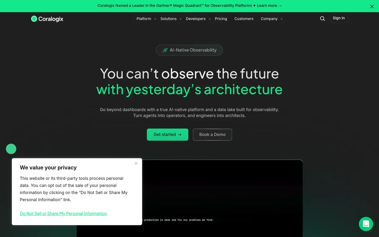 Screenshot of Coralogix