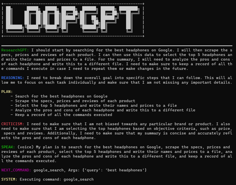 Screenshot of LoopGPT