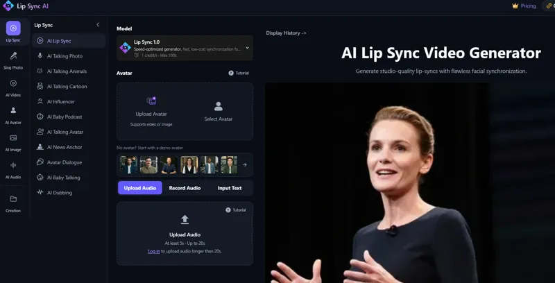 Screenshot of Lip Sync AI