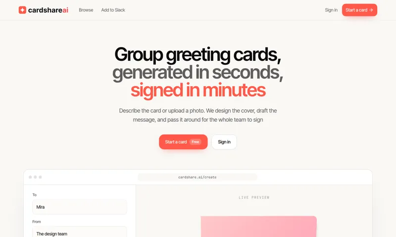 Screenshot of CardShare.ai