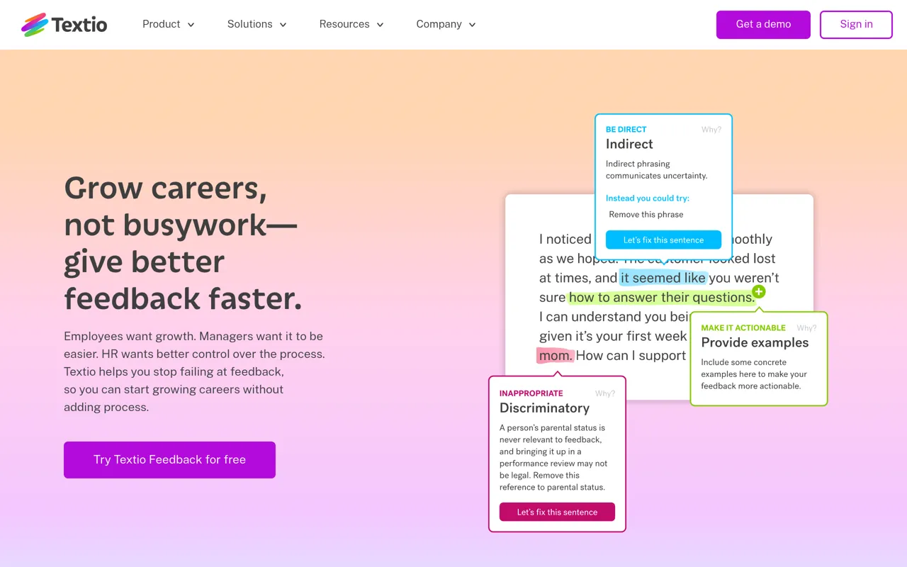 Screenshot of Textio