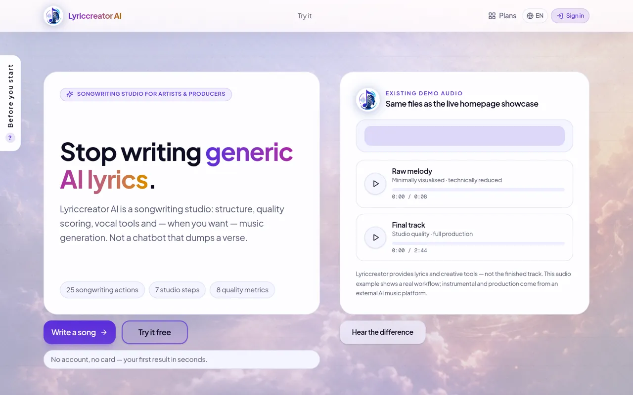 Screenshot of LyricCreatorAI