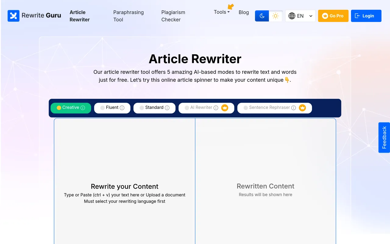Screenshot of RewriteGuru