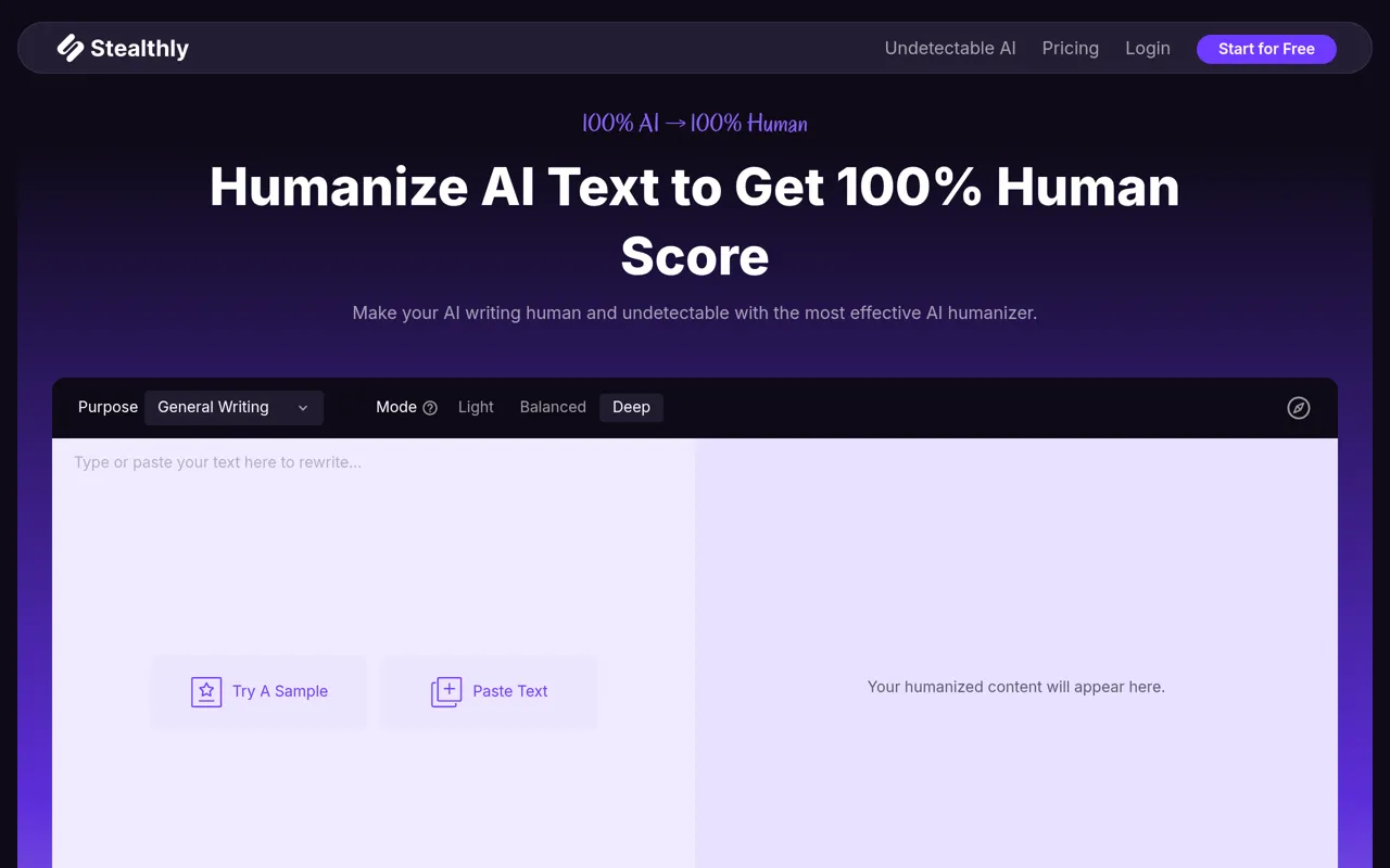 Screenshot of Stealthly AI