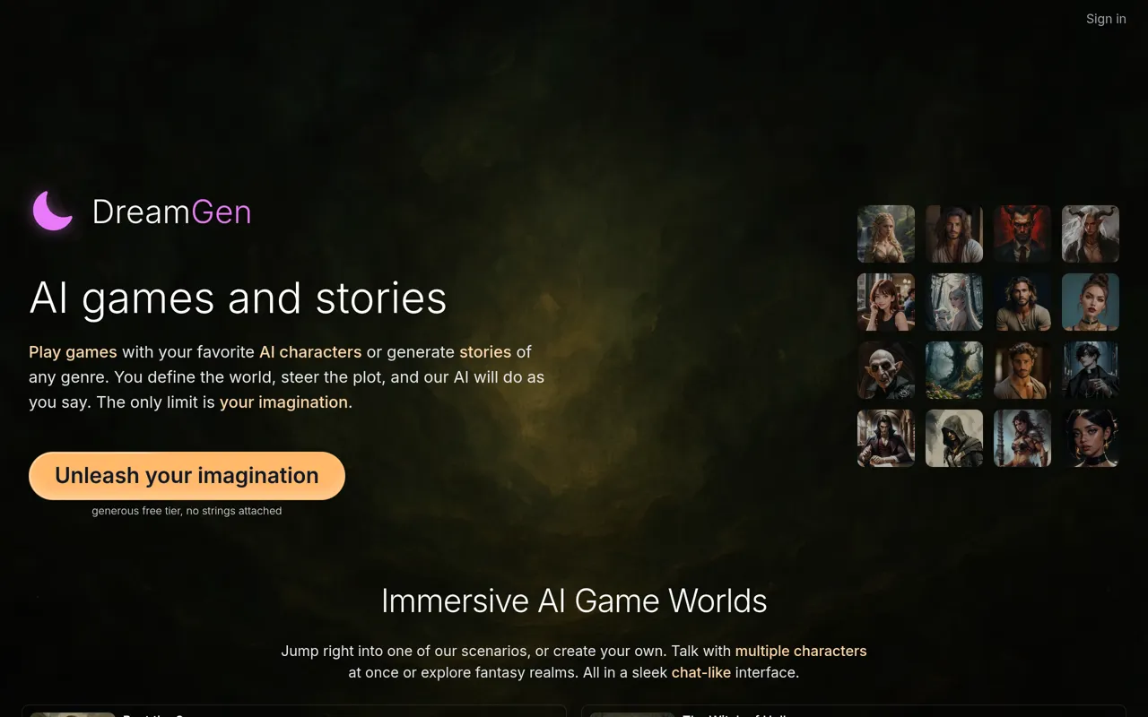 Screenshot of DreamGen