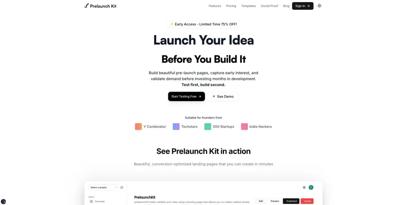 Screenshot of Prelaunch Kit