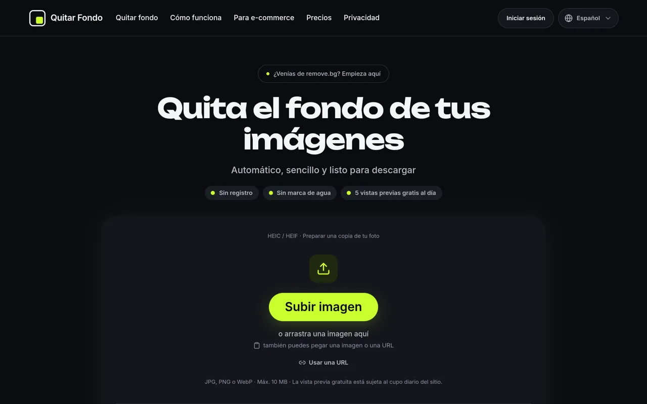 Screenshot of Quitar Fondo