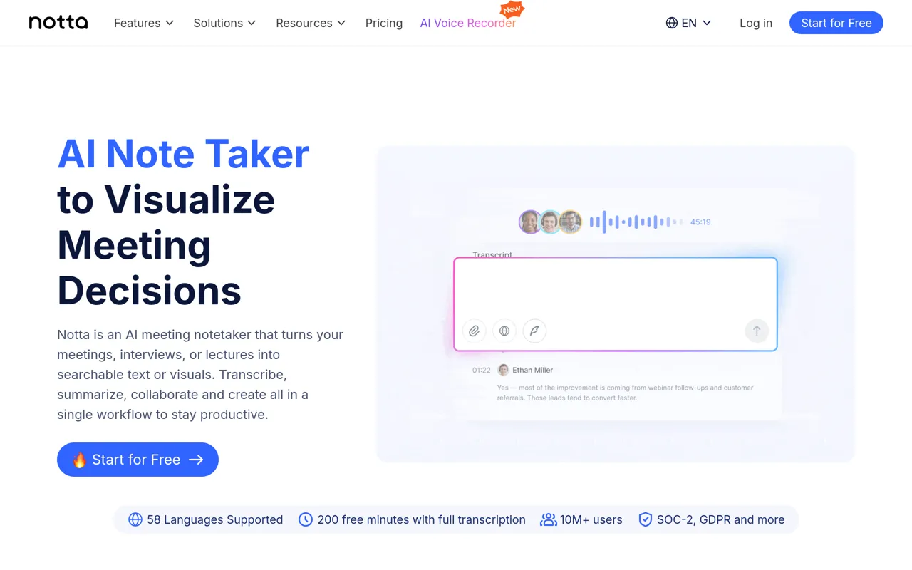 Screenshot of Notta AI Note Taker