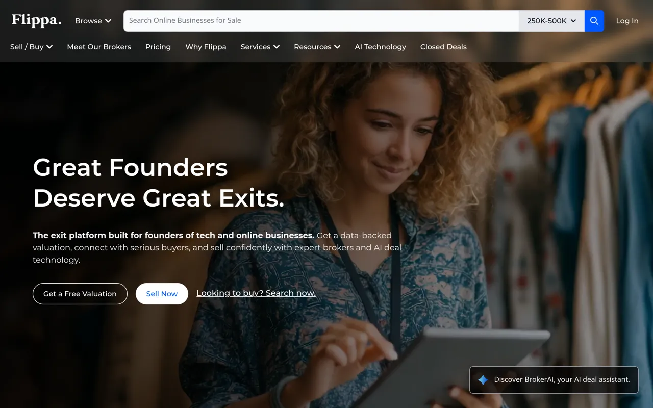 Screenshot of Flippa