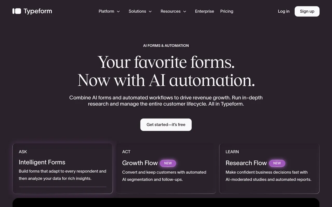 Screenshot of Typeform