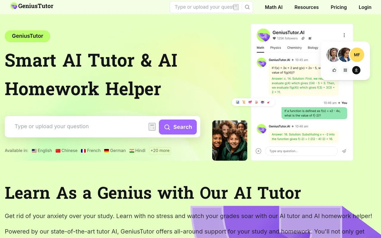 Screenshot of GeniusTutor