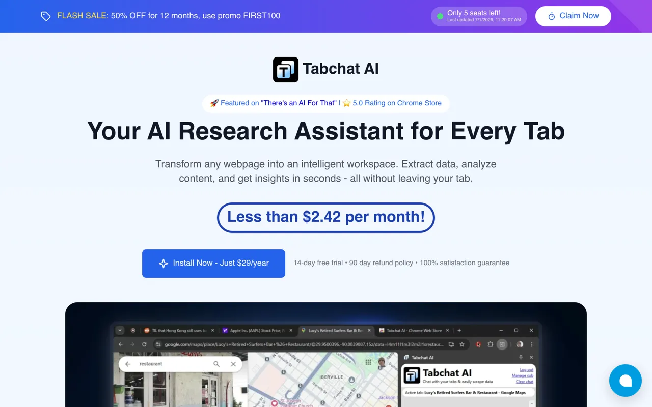 Screenshot of Tabchat AI