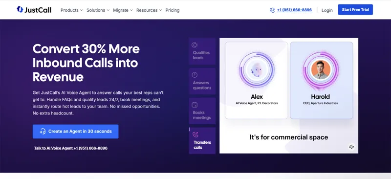 Screenshot of JustCall AI Voice Agent