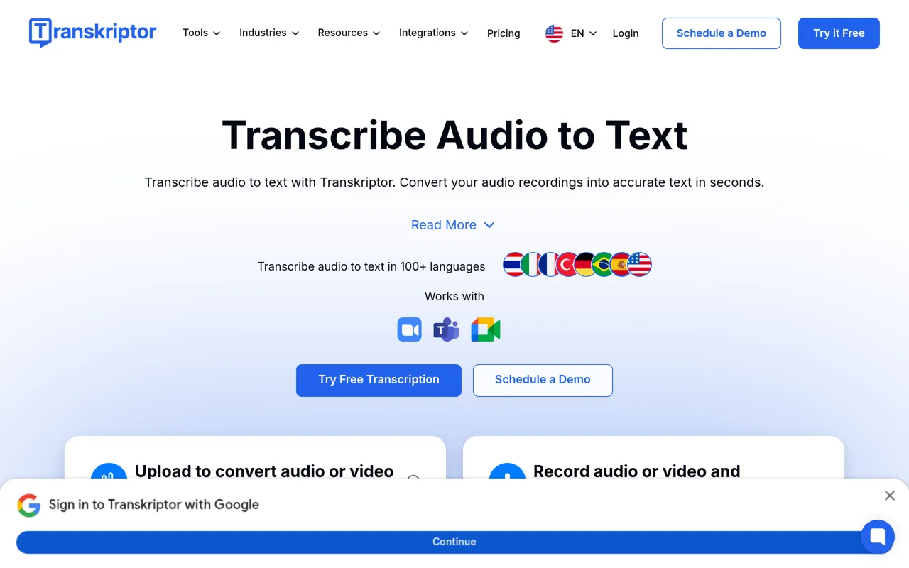 Screenshot of Transkriptor