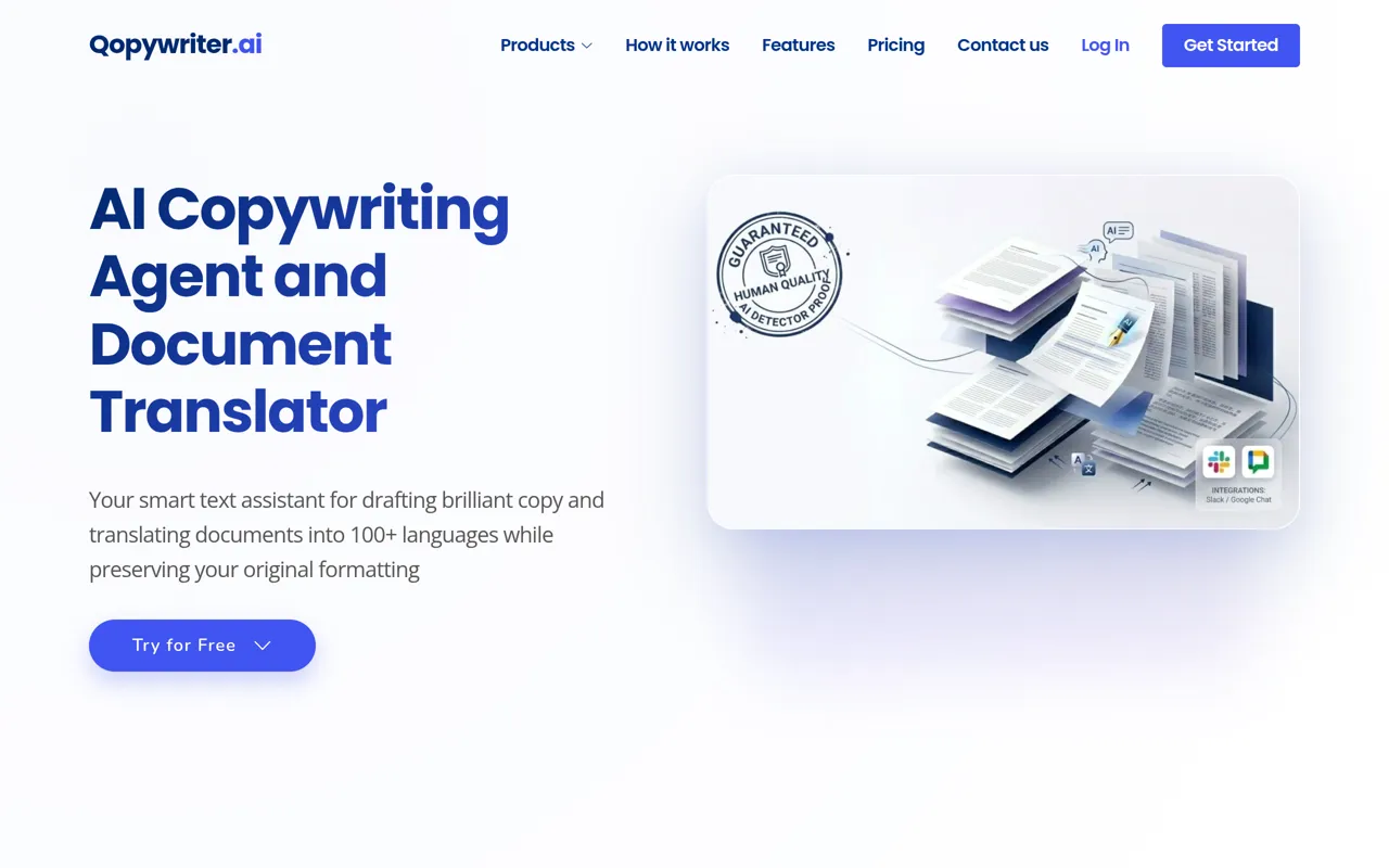 Screenshot of Qopywriter.ai