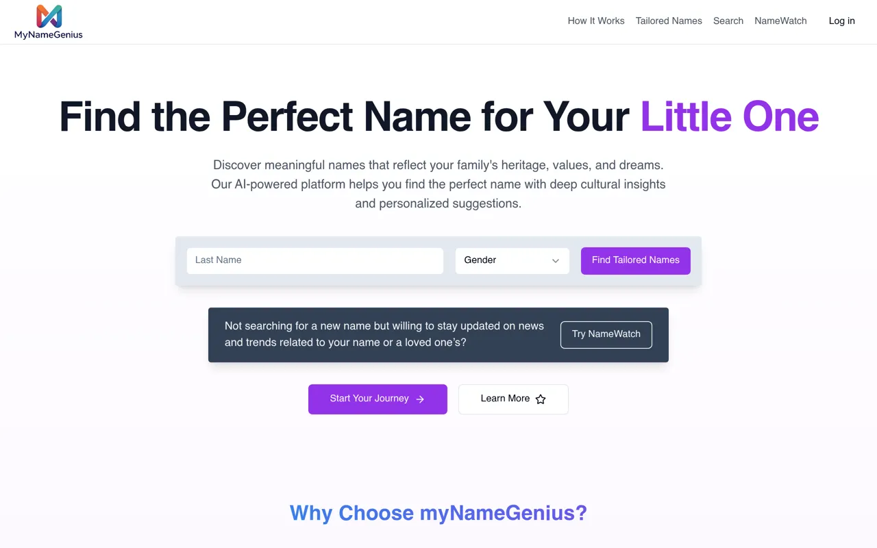 Screenshot of myNameGenius
