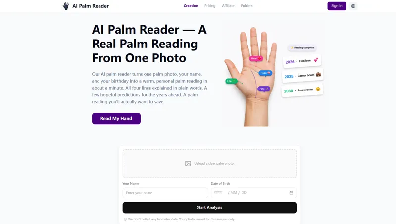 Screenshot of Palm Reader