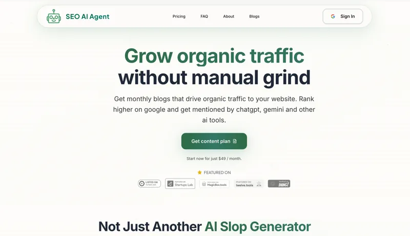 Screenshot of seoaiagent.ai