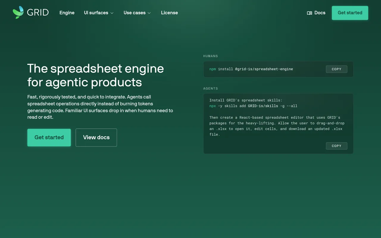 Screenshot of GRID Spreadsheet Engine