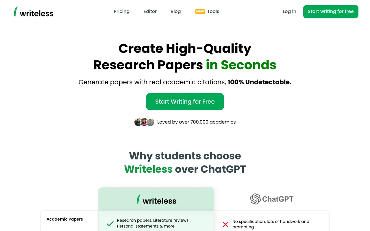 Screenshot of Writeless AI