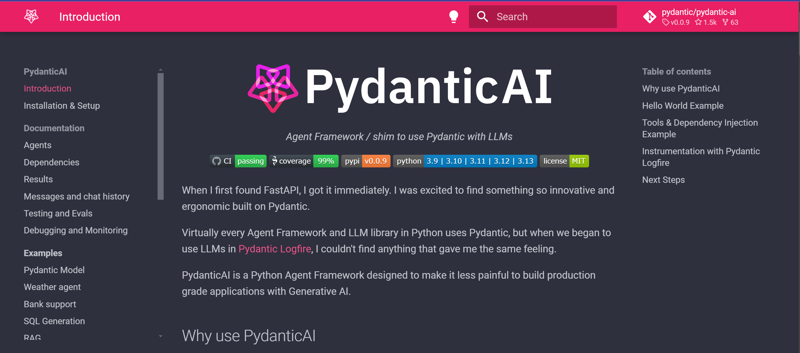 Screenshot of PydanticAI