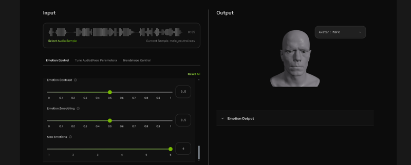 Screenshot of Omniverse Audio2Face