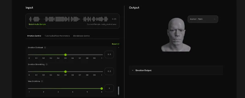 Screenshot of Omniverse Audio2Face