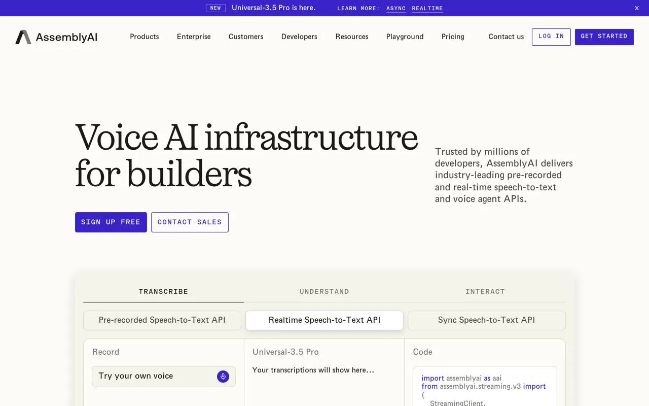 Screenshot of AssemblyAI