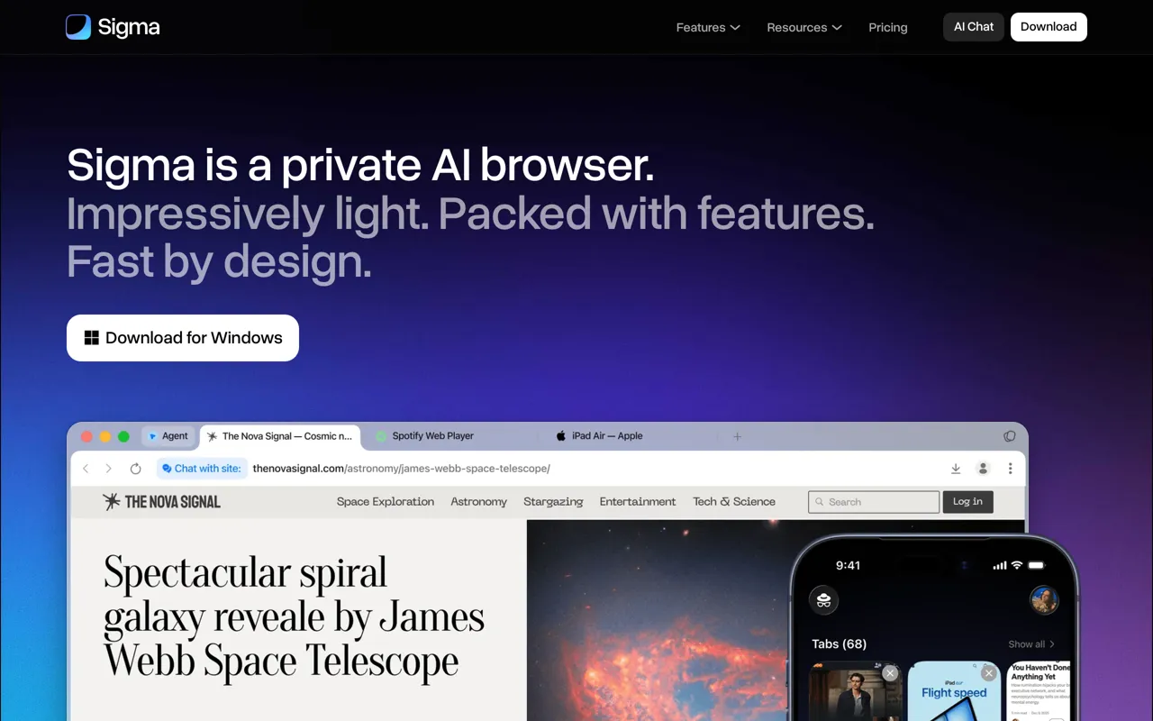 Screenshot of Sigma Private AI Browser