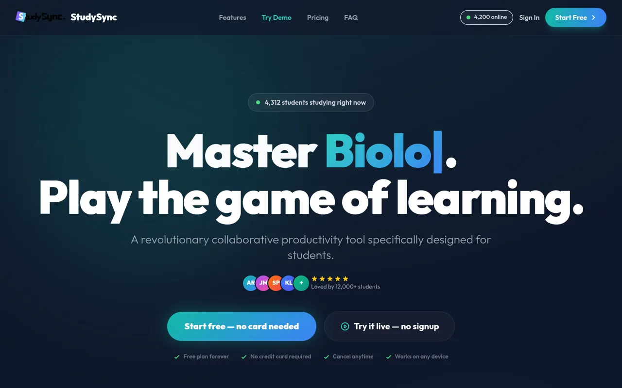 Screenshot of StudySync