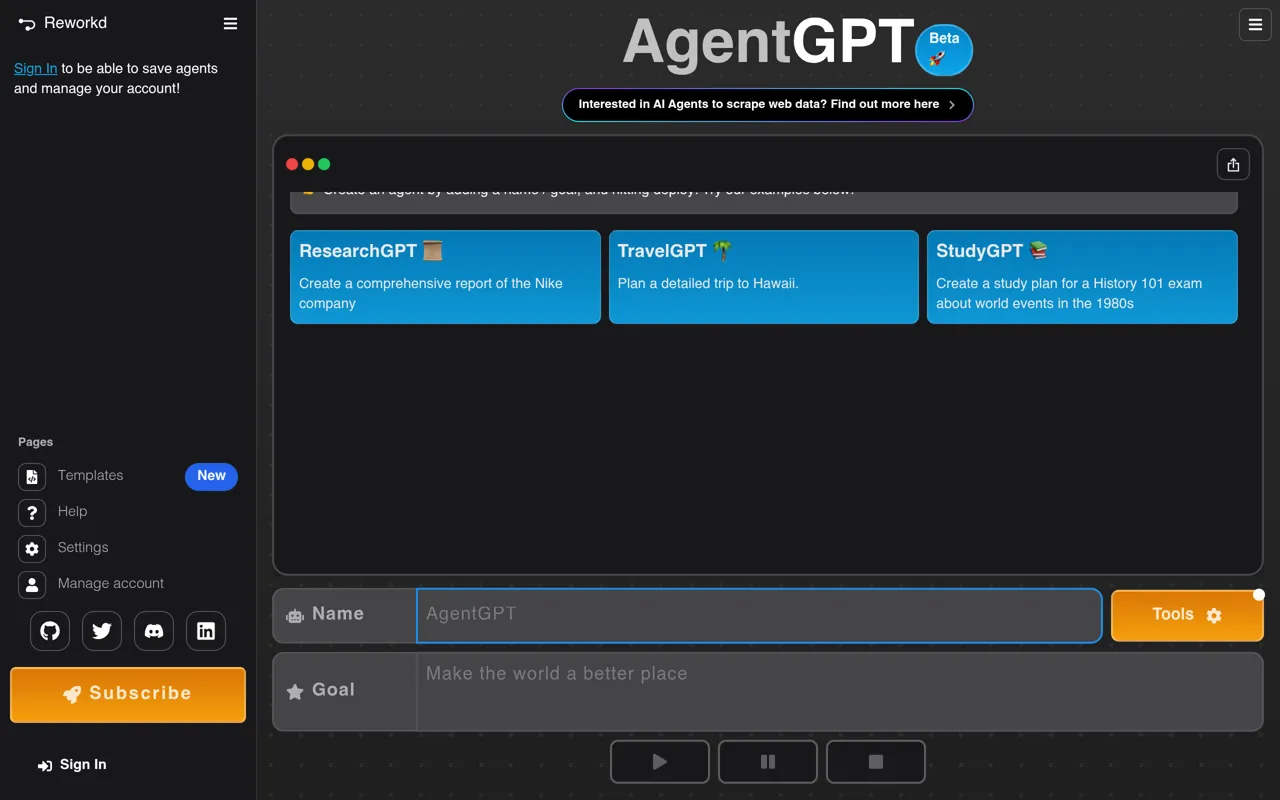 Screenshot of AgentGPT