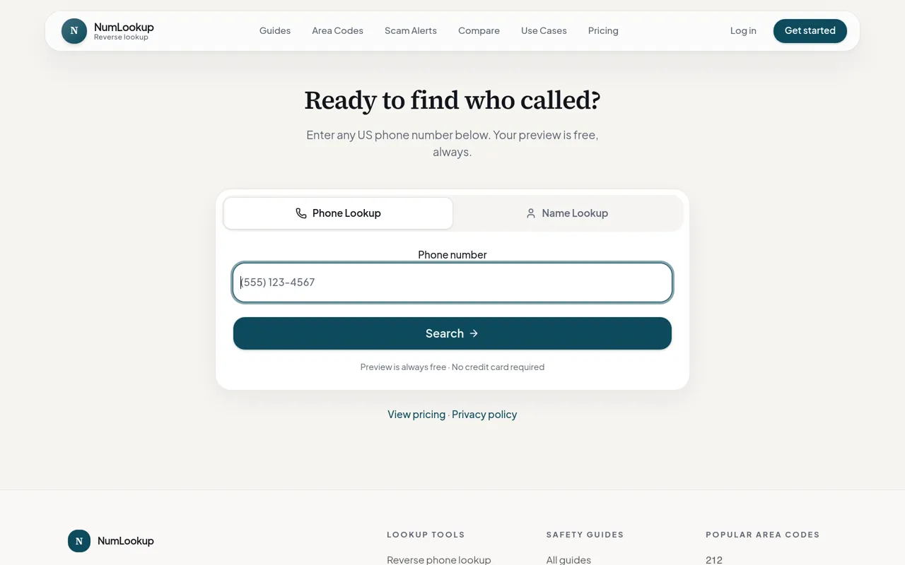 Screenshot of NumLookup