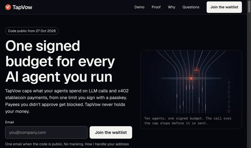 Screenshot of TapVow