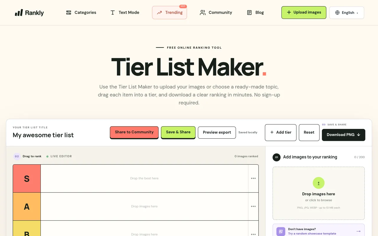 Screenshot of Tier List Maker