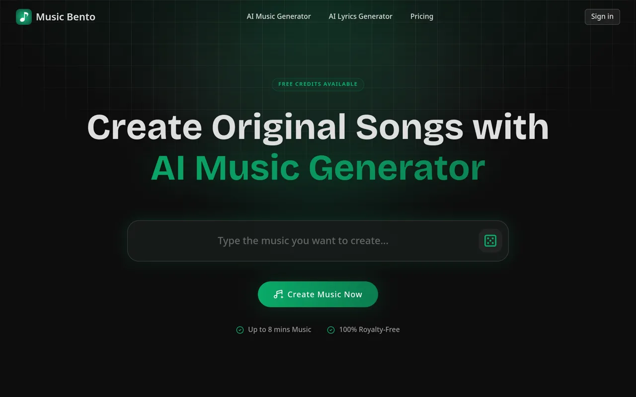 Screenshot of Music Bento