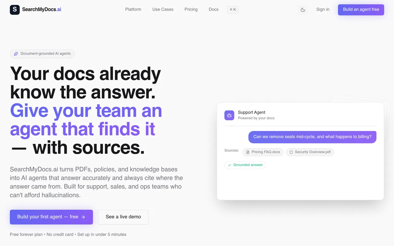 Screenshot of SearchMyDocs.ai