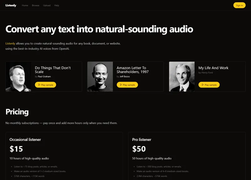 Screenshot of Listenly