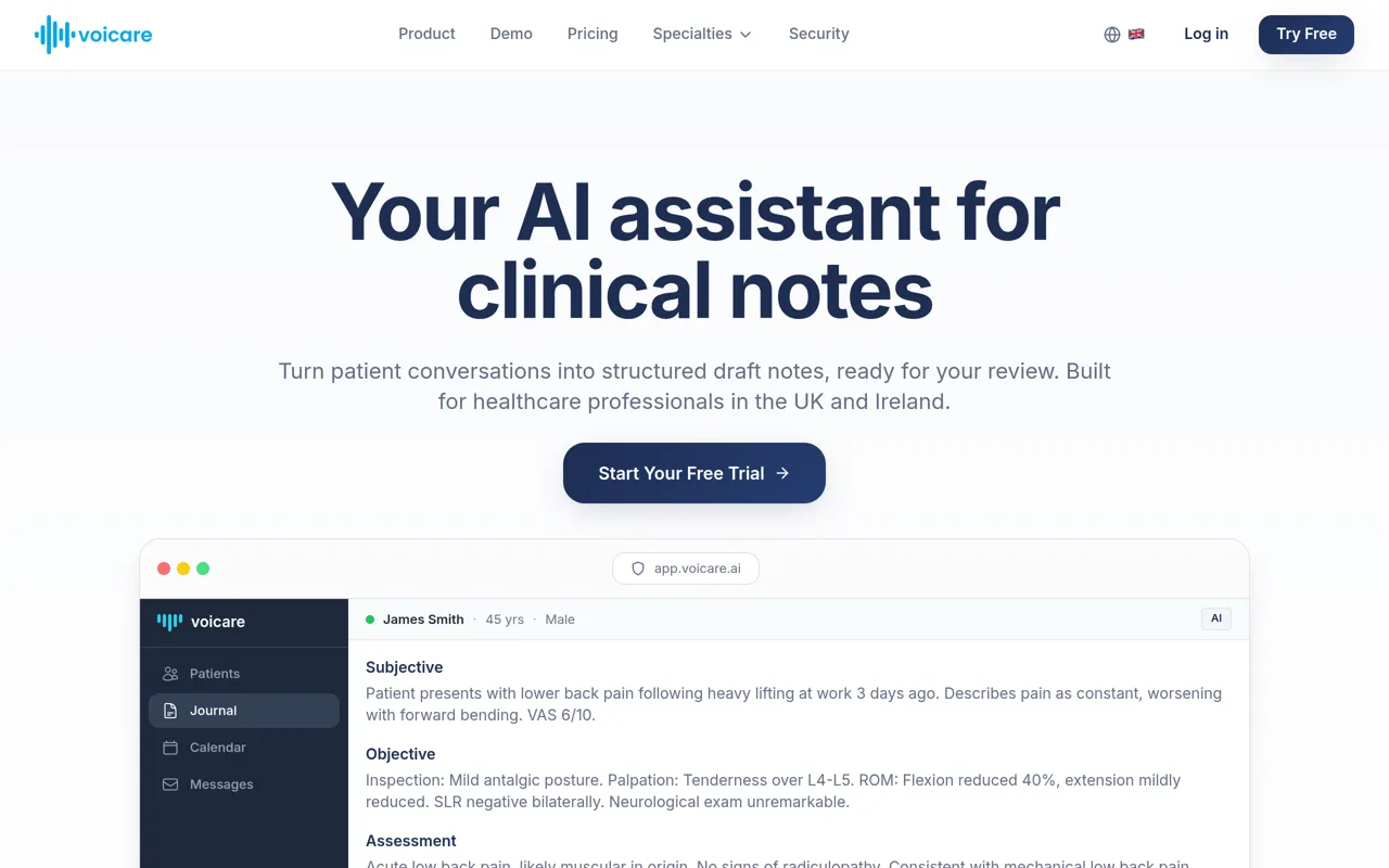Screenshot of Voicare