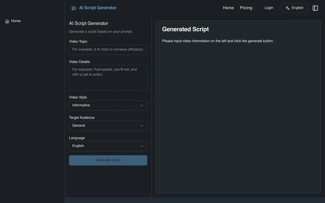 Screenshot of AI Script Generator